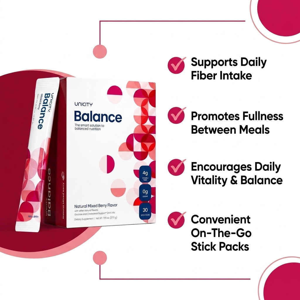Unicity Balance Daily Fiber Drink Mix – Natural Mixed Berry (30 Stick Packs)