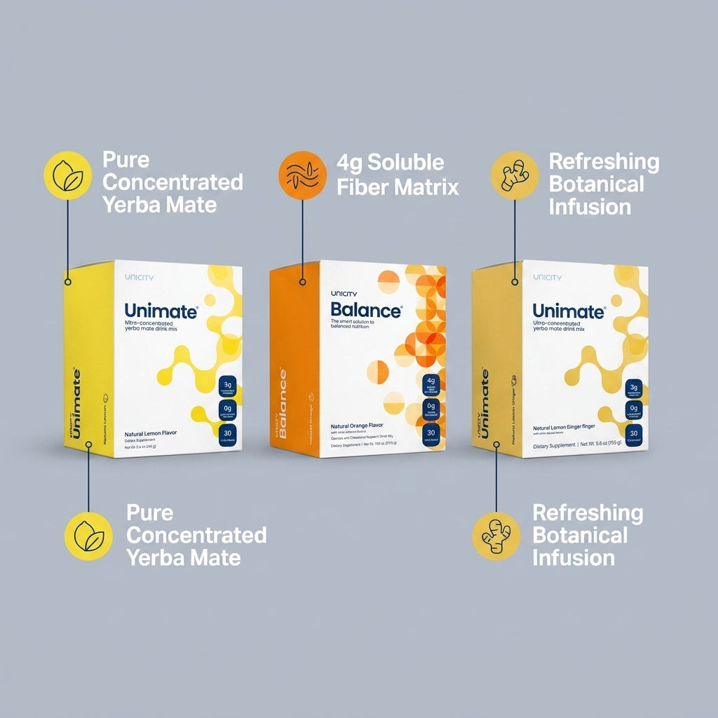 Unicity Daily Wellness Trio – Unimate & Balance 3-Box Variety Bundle (90 Stick Packs)