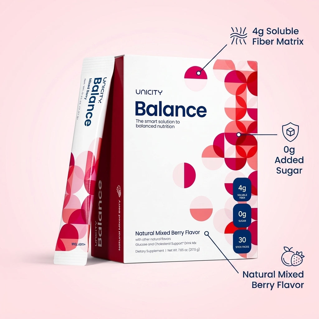Unicity Balance Daily Fiber Drink Mix – Natural Mixed Berry (30 Stick Packs)