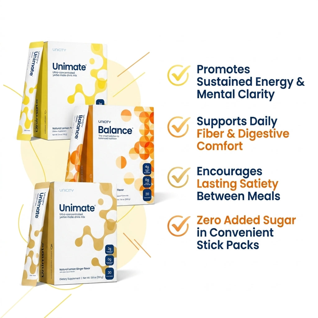 Unicity Daily Wellness Trio – Unimate & Balance 3-Box Variety Bundle (90 Stick Packs)