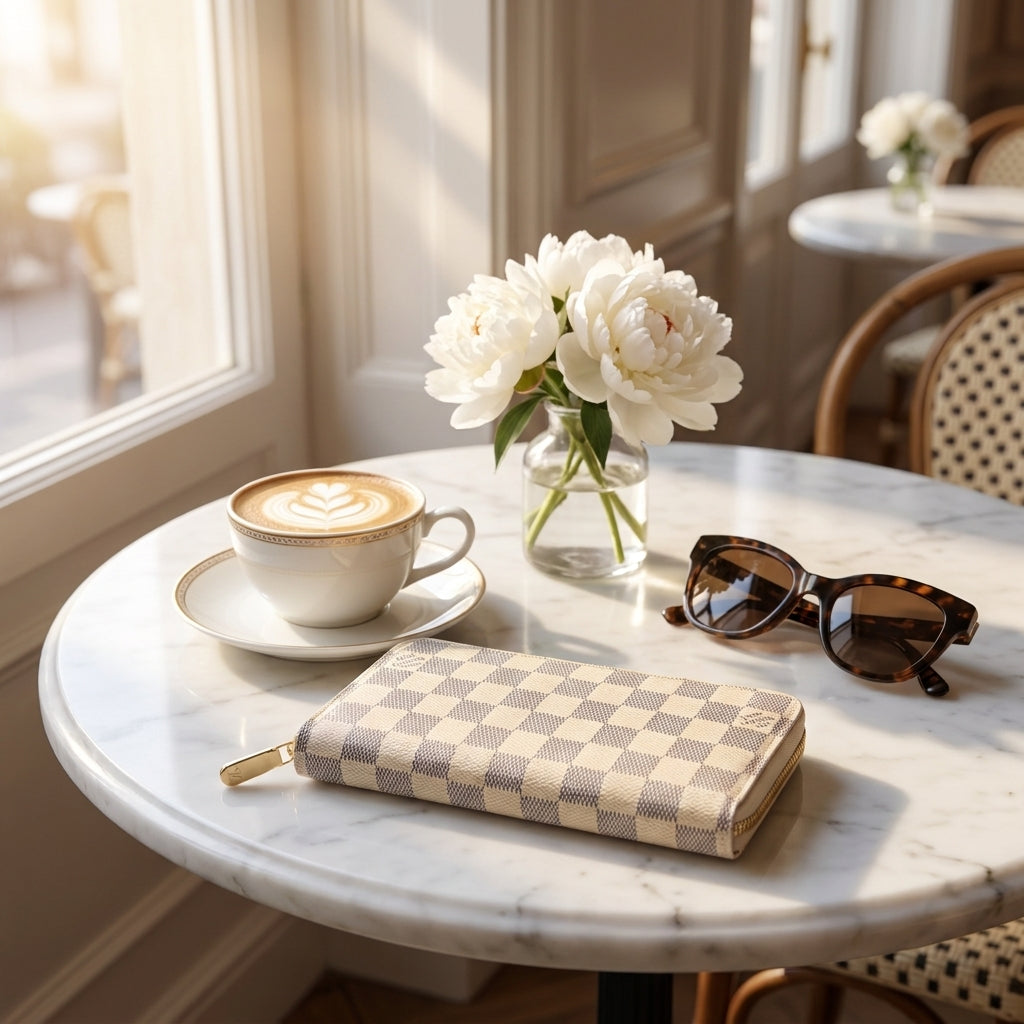 Classic Cream Checkered Zip-Around Long Wallet – Multi-Card Organizer & Clutch