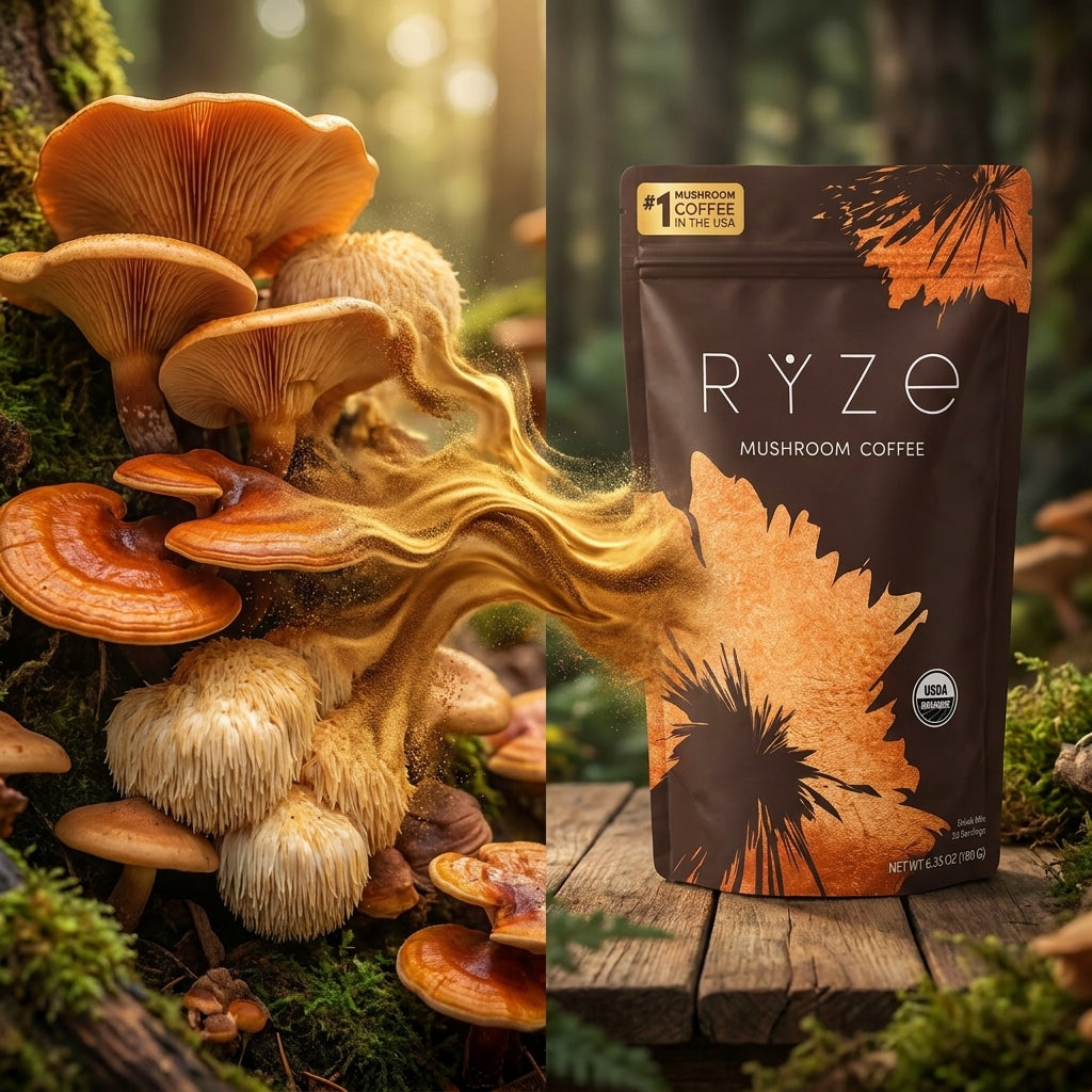 RYZE Organic Mushroom Coffee – Smooth Daily Energy & Focus Blend (30 Servings)