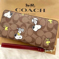 COACH x PEANUTS Long Zip Around Wallet Snoopy Woodstock Khaki Signature CE705